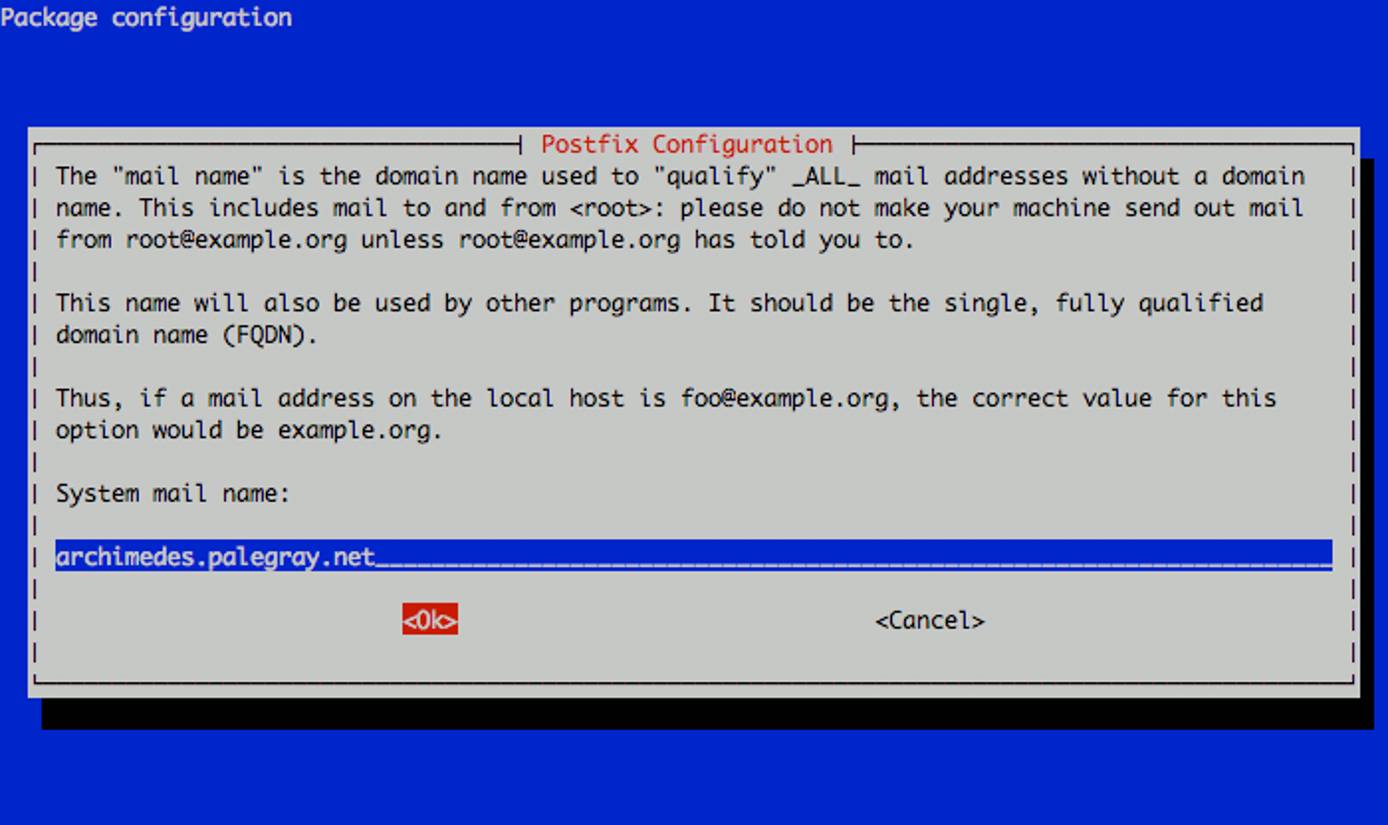 Selecting the Postfix system mail name on an Ubuntu 10.10 (Maverick) Linode. Selecting the Postfix system mail name on an Ubuntu 10.10 (Maverick) Linode.