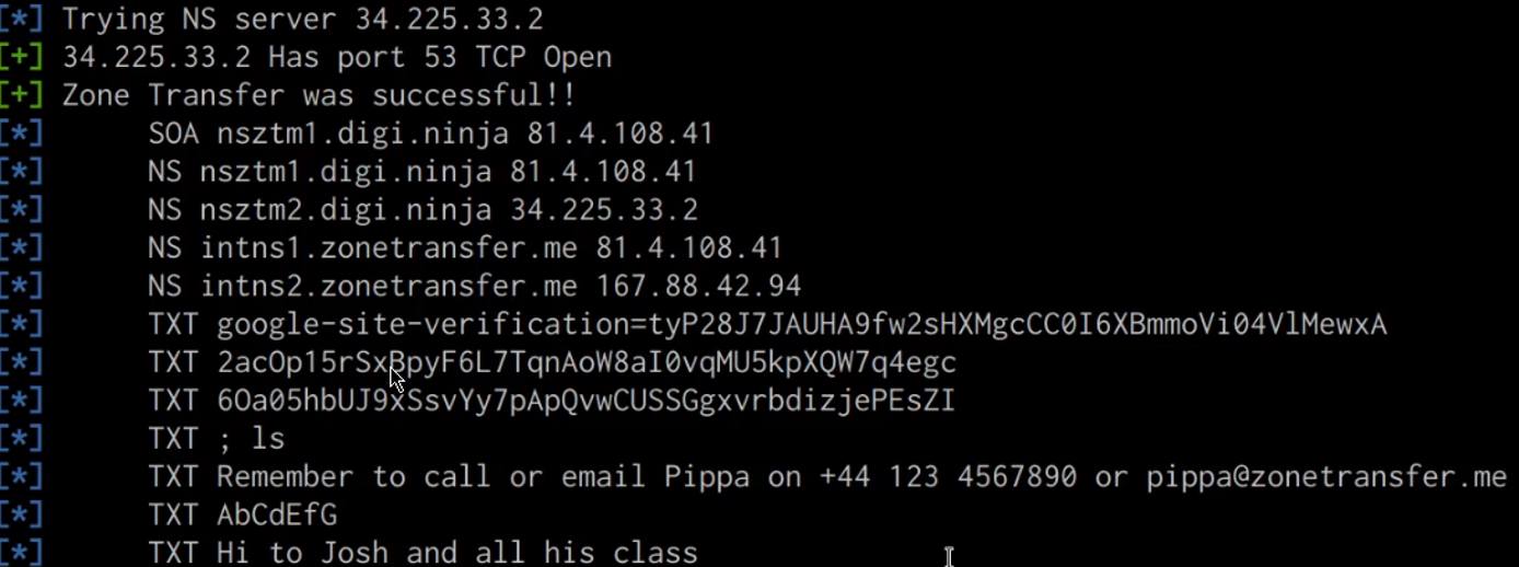 DNSRecon zone transfer output DNSRecon zone transfer output