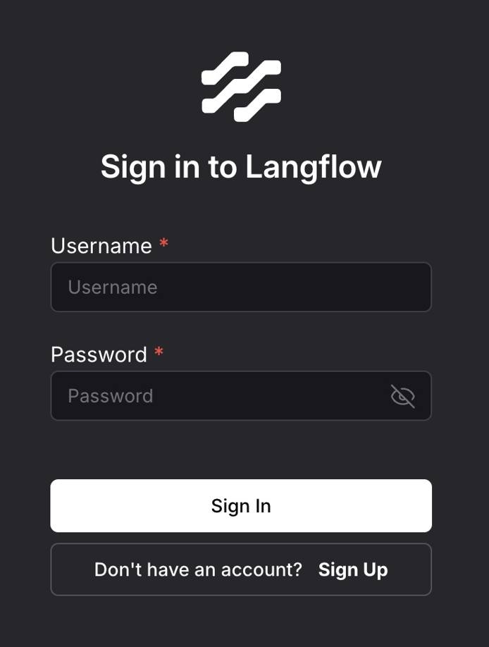 Langflow login page
